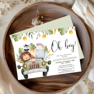 Oh Boy Safari jungle animals boy baby shower Invitation