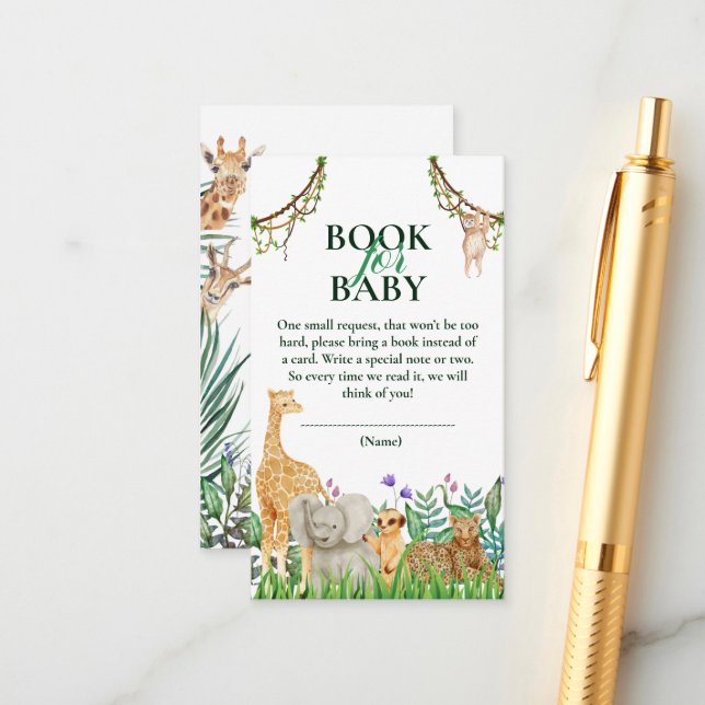 Oh Boy Safari Jungle Baby Shower Book for Baby Enclosure Card (Front/Back In Situ)