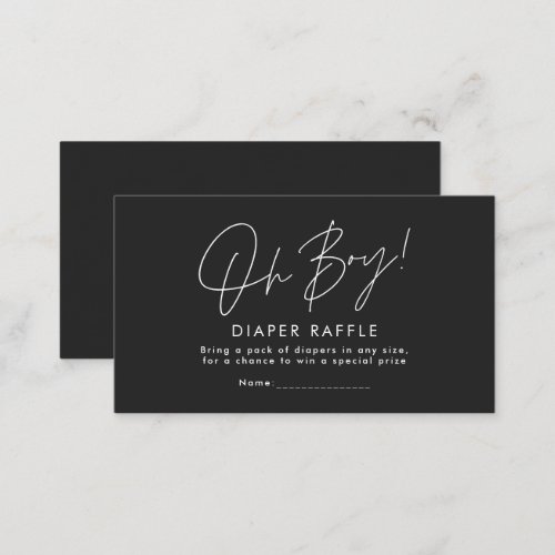 oh boy script black baby shower diaper raffle note card