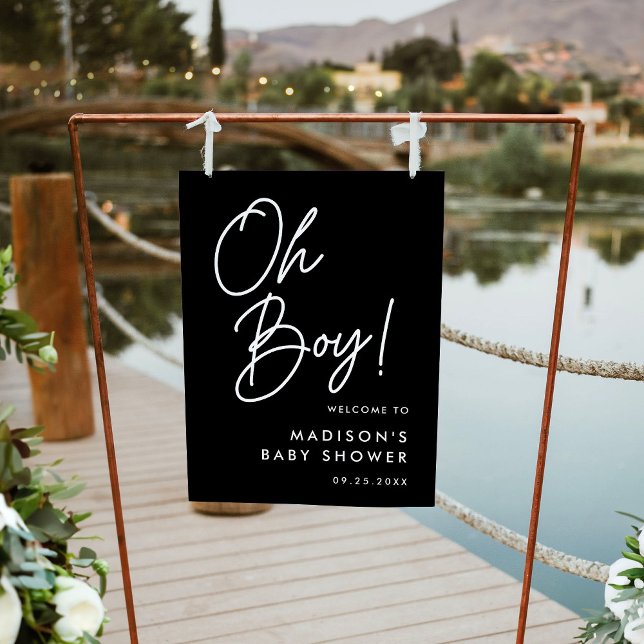 Oh Boy Script Black Baby Shower Welcome Sign (Creator Uploaded)
