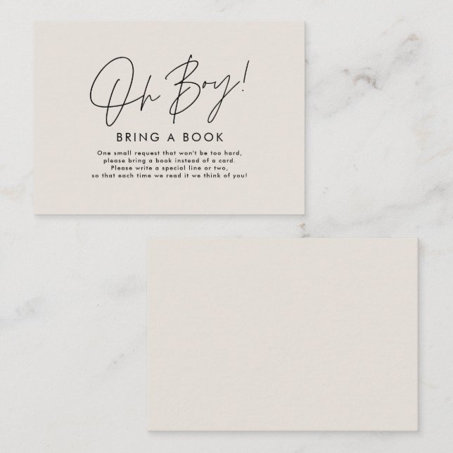 oh boy script cream baby shower bring a book  note card (Front/Back)