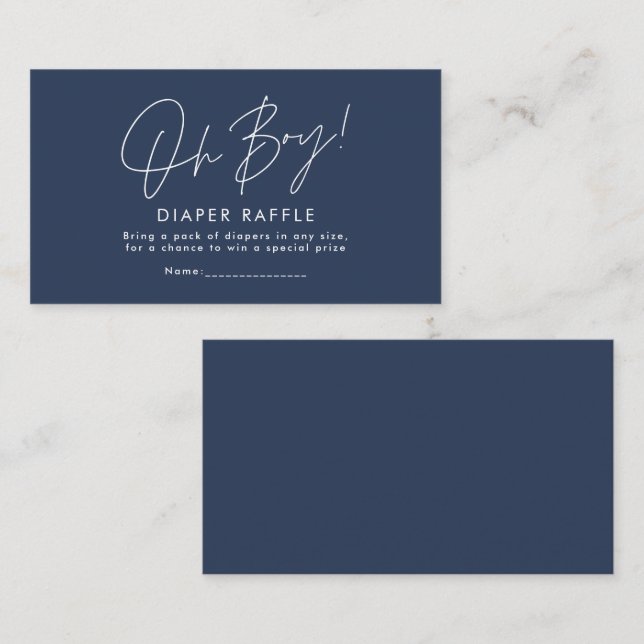 oh boy script navy blue baby shower diaper raffle note card (Front/Back)