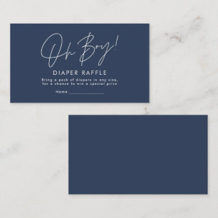 oh boy script navy blue baby shower diaper raffle note card