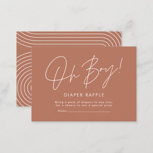 oh boy script terracotta baby shower diaper raffle note card