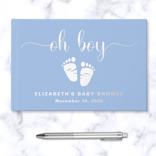 Oh Boy Silver Foil Blue Baby Feet Boy Shower Foil Guest Book (Creator Uploaded)