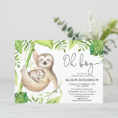 Oh Boy sloth tropical green leaves boy baby shower Invitation (Standing Front)