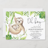 Oh Boy sloth tropical green leaves boy baby shower Invitation (Front)
