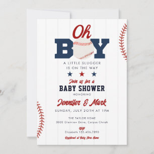 Oh Boy Slugger Baseball Photo Baby Shower Invitation