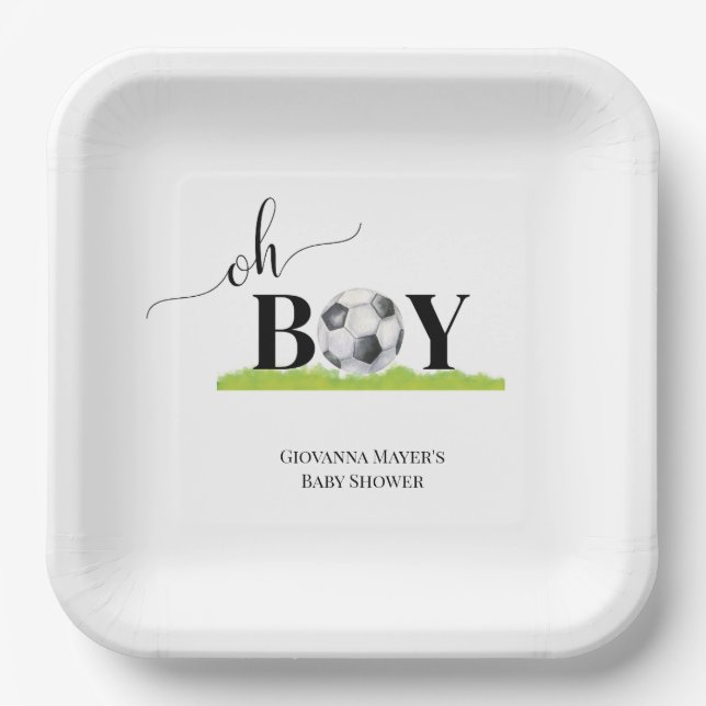 Oh Boy Soccer Boy Baby Shower  Paper Plates (Front)