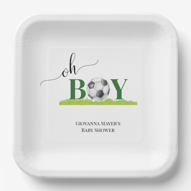 Oh Boy Soccer Boy Baby Shower  Paper Plates (Front)