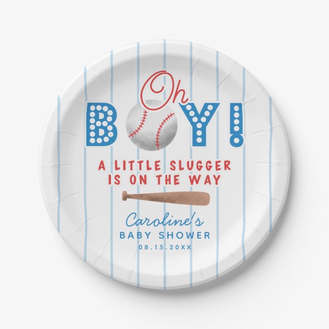 Oh Boy Sports Baseball Theme Baby Shower Paper Plates (Front)