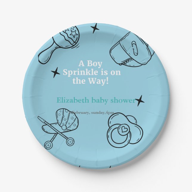 Oh Boy sprinkle It's A Boy Baby Shower  Paper Plates (Front)