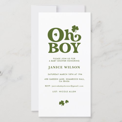 Oh Boy St Patricks Day Baby Shower Digital Evite Announcement