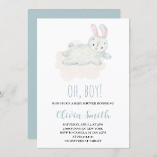 Oh Boy Sweet Bunny Watercolor Baby Shower Invitation