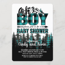 Oh Boy Teal Plaid Baby Shower Invitation