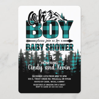 Oh Boy Teal Plaid Baby Shower Invitation