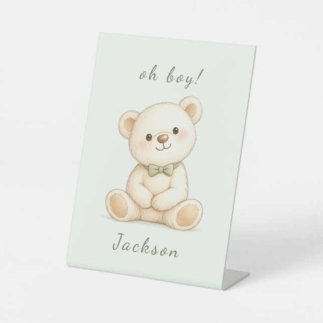 Oh Boy Teddy Bear Baby Shower Welcome Sign (Front)