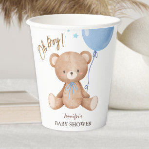 Oh Boy   Teddy Bear Blue Balloon Baby Shower Paper Cups
