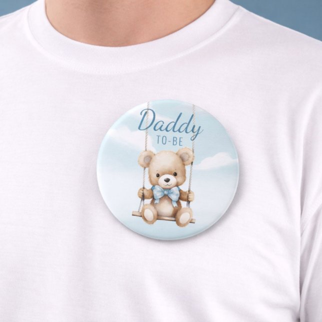 Oh Boy Teddy Bear Daddy To Be Pin (Daddy To-Be teddy bear button worn on shirt to show size and style)