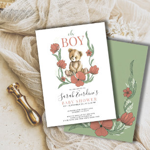 Oh Boy Teddy Bear Watercolor Baby Shower Invitation