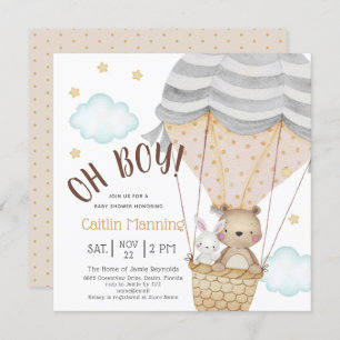 Oh Boy Teddy Bear Woodland Neutral Baby Shower Invitation