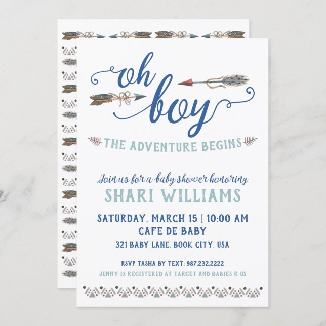 Oh Boy Tribal Baby Shower Invitation (Front/Back)