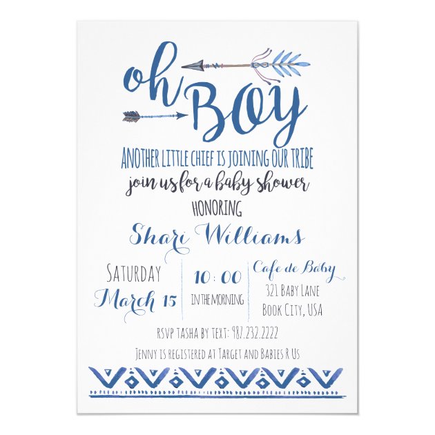 Oh Boy Tribal Baby Shower Invitation