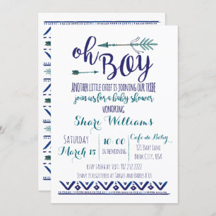 Oh Boy Tribal Baby Shower Invitation - TEAL CUSTOM