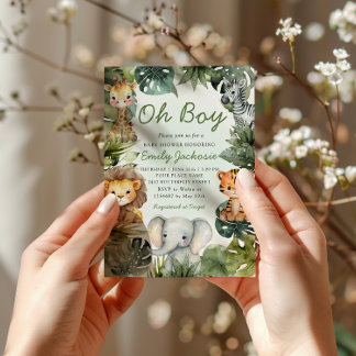 Oh boy Tropical jungle safari animals baby shower Invitation