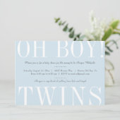 Oh Boy Twins Baby Shower Invitation (Standing Front)