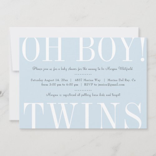 Oh Boy Twins Baby Shower Invitation
