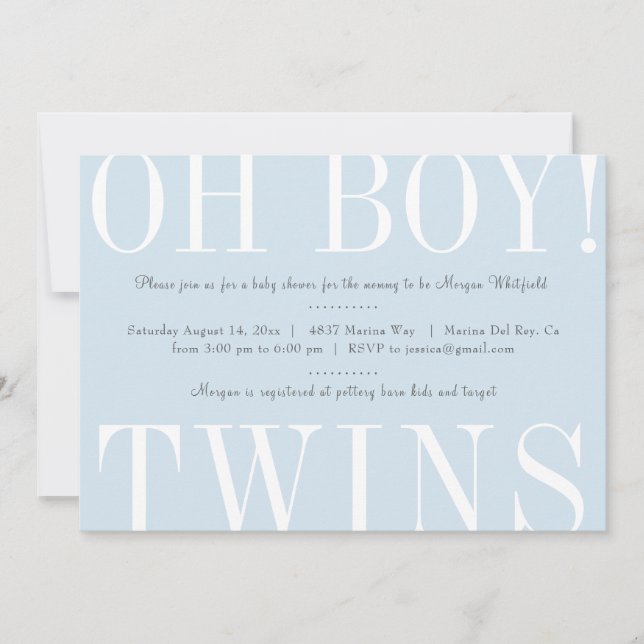 Oh Boy Twins Baby Shower Invitation (Front)