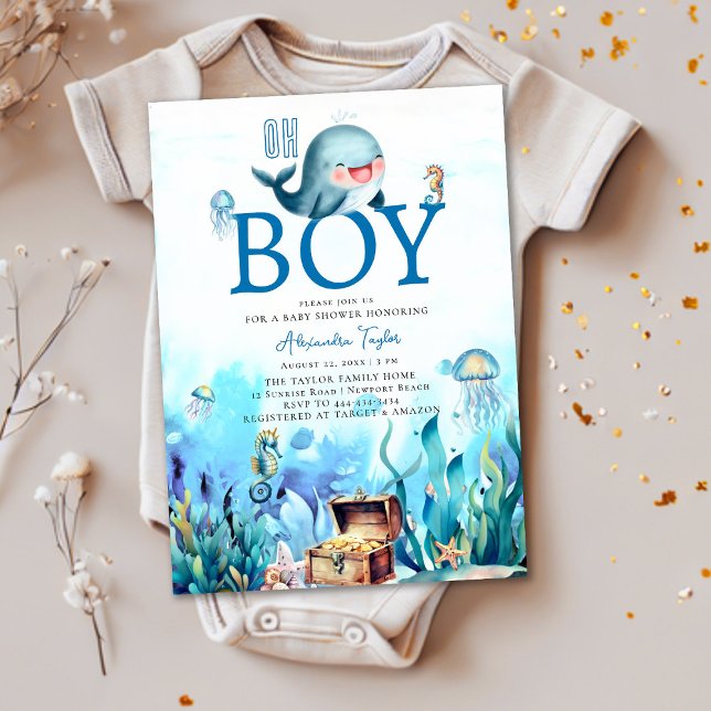 Oh Boy Under Sea Sweet Whale Ocean Baby Shower Invitation (Creator Uploaded)
