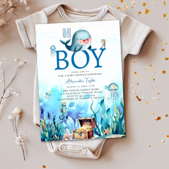 Oh Boy Under Sea Sweet Whale Ocean Baby Shower Invitation | Zazzle