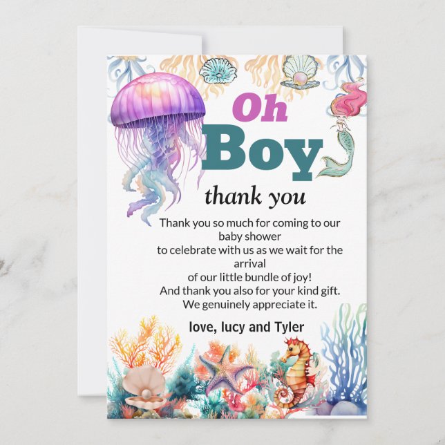 oh boy under the sea baby boy shower thank you card (Front)