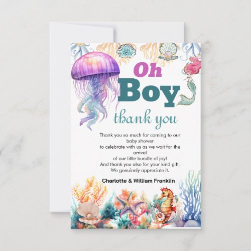 oh boy under the sea baby boy shower thank you card