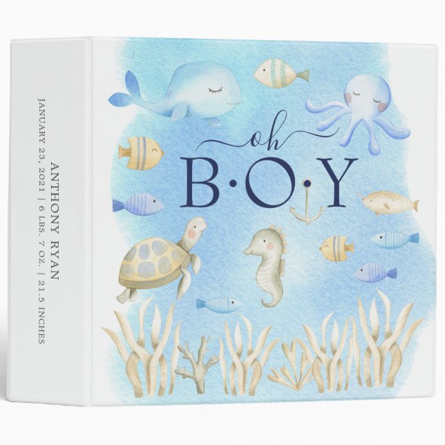 Oh Boy Under the Sea Baby Photo Album 3 Ring Binder (Front/Spine)