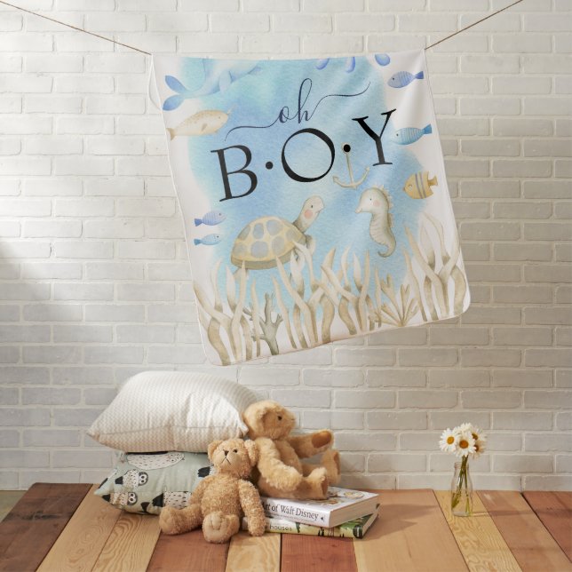 Oh Boy Under the Sea Baby Receiving Blanket (In Situ)