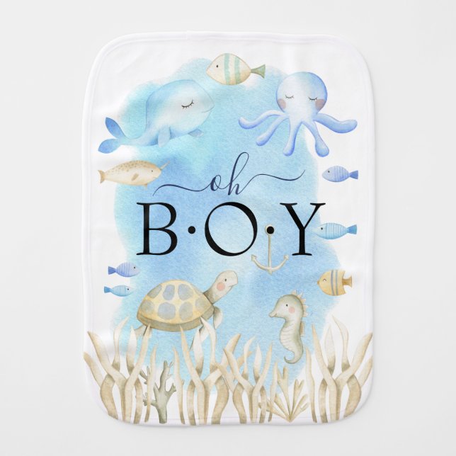 Oh Boy Under the Sea Baby Receiving Blanket (Front)