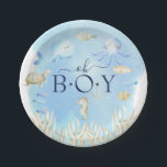 Oh Boy Under the Sea  Baby Shower 7" Plate<br><div class="desc">Cute under the sea baby shower design featuring an octopus,  whale,  sea turtle,  sea horse, coral and fish set on a blue watercolor background.. Perfect for your summer theme ocean shower for a baby boy.</div>
