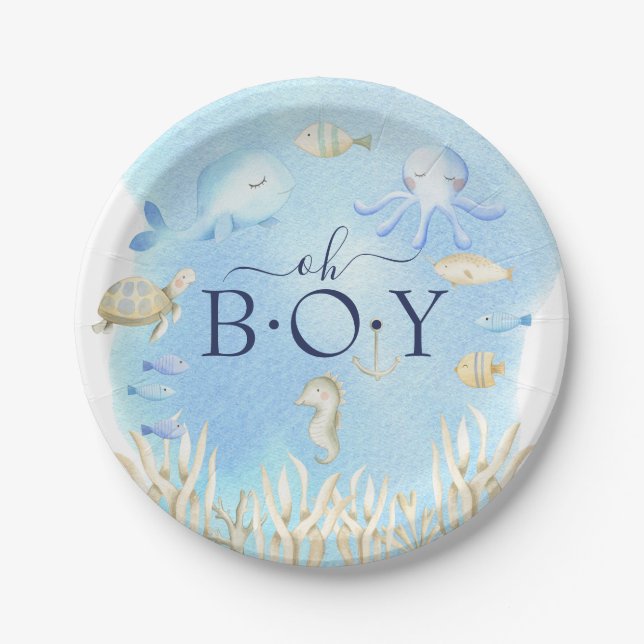 Oh Boy Under the Sea  Baby Shower 7" Plate (Front)