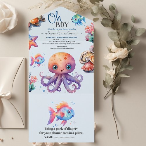 Oh Boy Under The Sea Baby Shower All In One Invitation