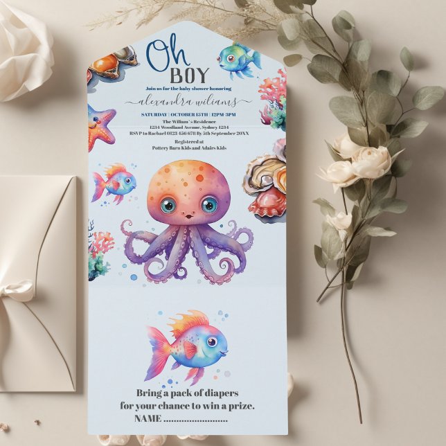 Oh Boy Under The Sea Baby Shower All In One Invitation (Creator Uploaded)