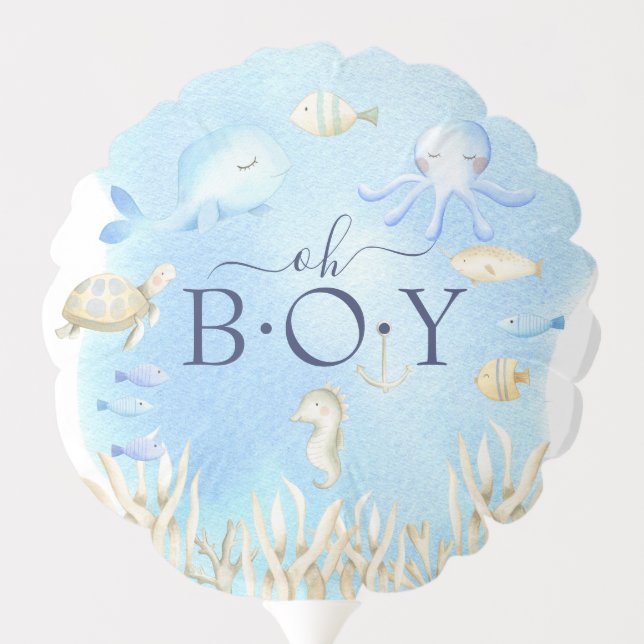 Oh Boy Under The Sea Baby Shower Balloon (Back)