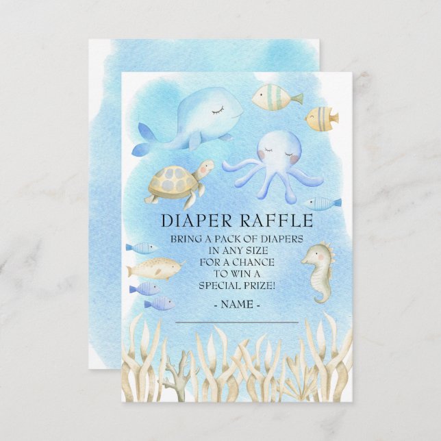 Oh Boy Under the Sea Baby Shower Diaper Raffle Invitation (Front/Back)