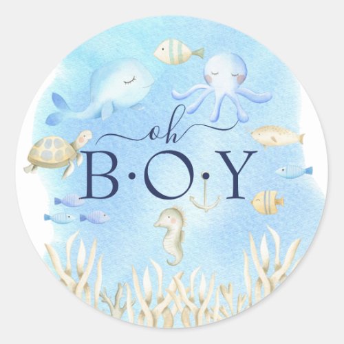 Oh Boy Under the Sea Baby Shower Favor Classic Round Sticker