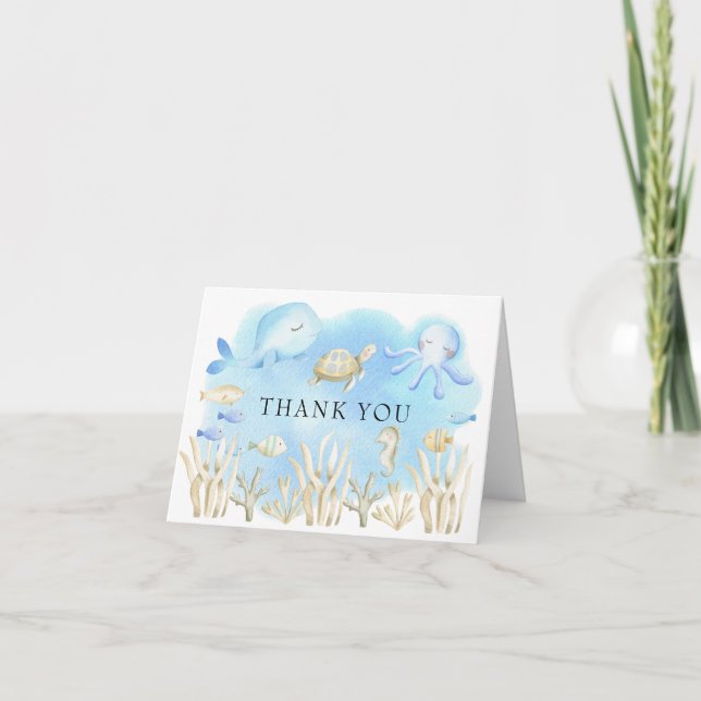 Oh Boy Under the Sea Girls Baby Shower Thank You Card (Front)