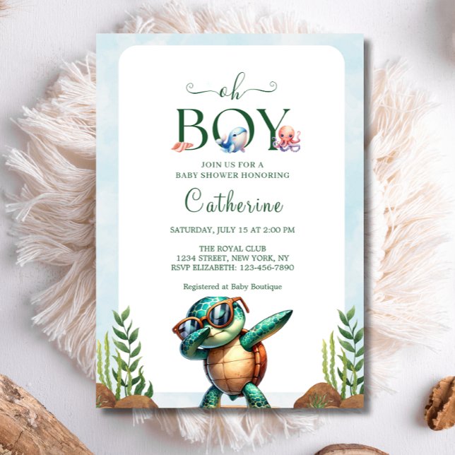 Oh Boy Under The Sea Turtle Baby Shower Invitation (Creator Uploaded)