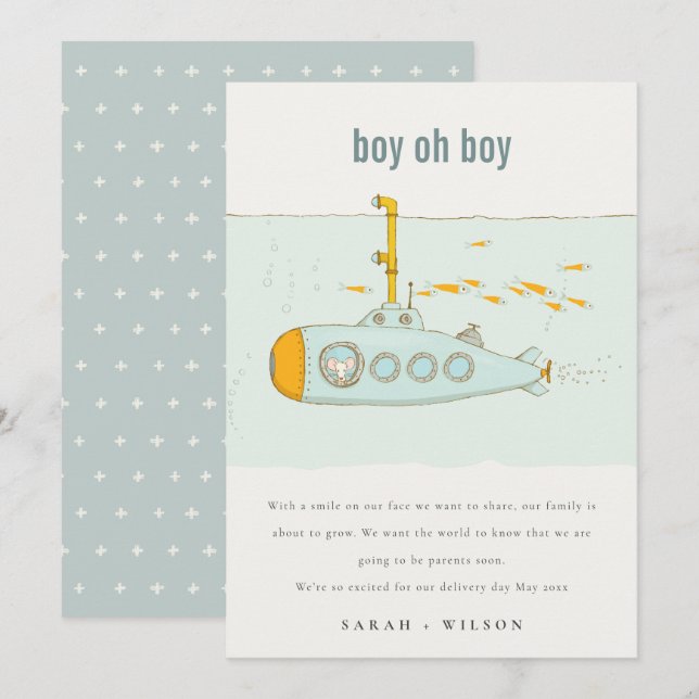 Oh Boy Underwater Submarine Baby Announcement (Front/Back)