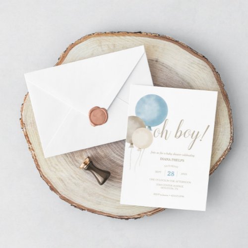 Oh Boy Watercolor Baby Shower Invitation